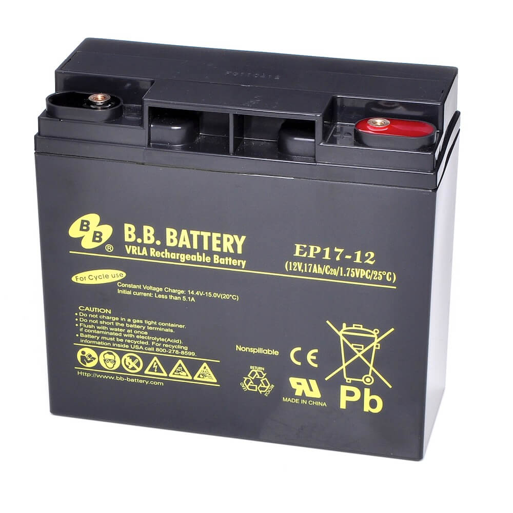 12V 17Ah Batterie au plomb (AGM), B.B. Battery EP17-12, 181x76x166 mm  (Lxlxh), Borne I1 (Insert
